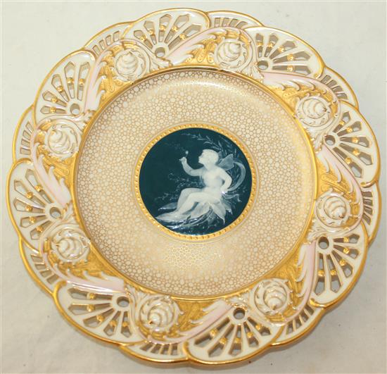 A Mintons pate sur pate cabinet plate, attributed to Alboin Birks, c.1905, diameter 23cm